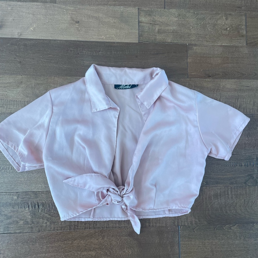 Pink Silk Tie Front Top